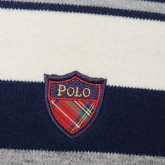 VINTAGE POLO GOLF RALPH LAUREN Shirt Mens XL Gray Striped Crest Logo Preppy - Picture 10 of 14